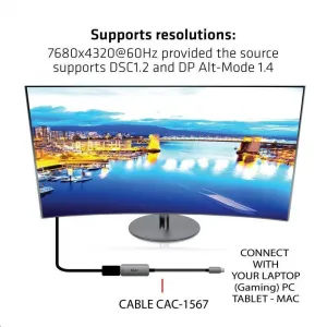 Club 3D Club3D Aktívny adaptér USB-C na DisplayPort 1.4, 8K60Hz DSC1.2 HDR HBR3