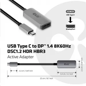 Club 3D Club3D Aktívny adaptér USB-C na DisplayPort 1.4, 8K60Hz DSC1.2 HDR HBR3