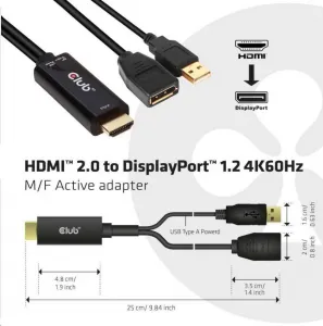 Club 3D Club3D Aktívny adaptér HDMI na DisplayPort 4K60Hz, M/F