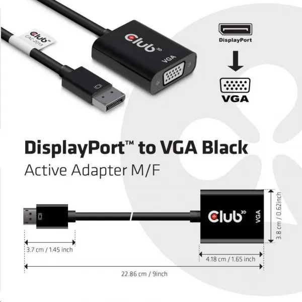 Club 3D Aktívny adaptér Club3D DisplayPort na VGA