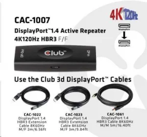 Club3D Active DisplayPort adaptér 1.4 4K120HZ HBR3 (F/F), čierna