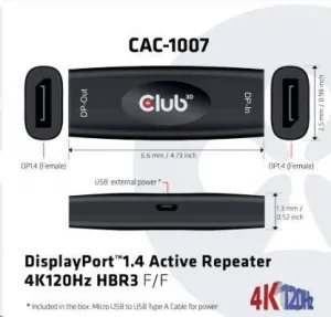 Club3D Active DisplayPort adaptér 1.4 4K120HZ HBR3 (F/F), čierna