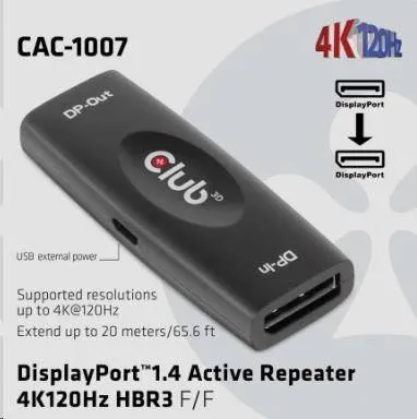 Club3D Active DisplayPort adaptér 1.4 4K120HZ HBR3 (F/F), čierna
