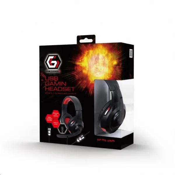 Sluchátka s mik Gembird GHS-U-5.1-01, gaming, 5.1 surround, černo-červená, USB