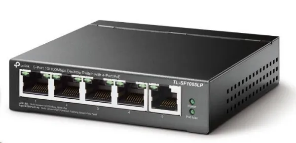 TP-Link switch TL-SF1005LP (5x100Mb/s, 4xPoE, 41W, fanless)
