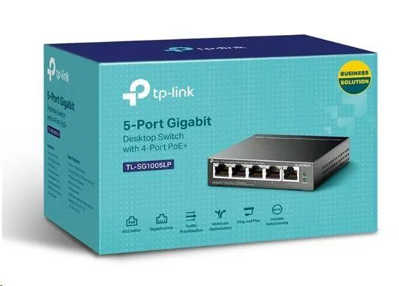 TP-Link switch TL-SG1005LP (5xGbE, 4xPoE+, 40W, fanless)