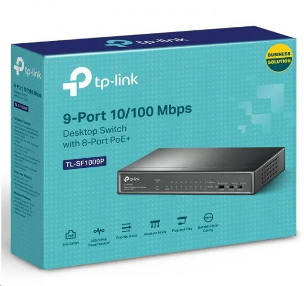 TP-Link CCTV switch TL-SF1009P (8x100Mb/s, 1x100Mb/s uplink, 8xPoE+, 65W, fanless)