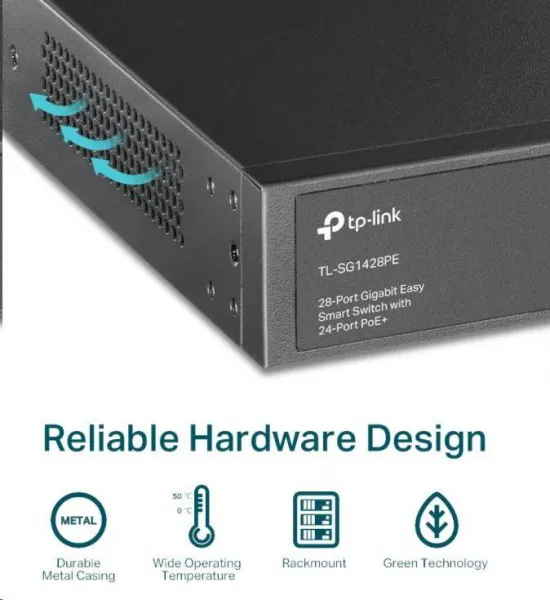 TP-Link Easy Smart switch TL-SG1428PE (26xGbE, 2xSFP, 24xPoE+, 250W)