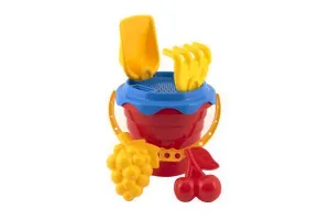 Sada na piesok plast vedro so sitkom 15 x 13cm, lopatka, hrabličky, 2 bábovky 4 farby