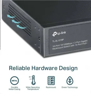 TP-Link CCTV switch TL-SL1218P (16x100Mb/s, 1xGbE uplink, 1xGbE/1xSFP combo uplink, 16xPoE+, 150W)