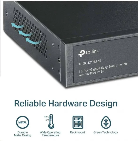 TP-Link CCTV Easy Smart switch TL-SG1218MPE (16xGbE, 2xGbE/2xSFP combo, 16xPoE+, 250W)