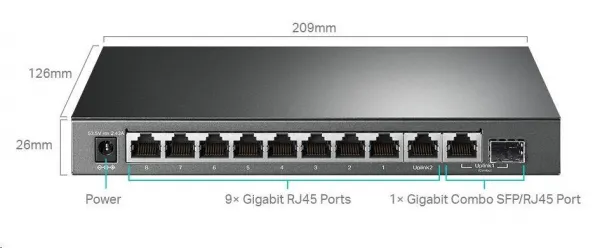 TP-Link CCTV Easy Smart switch TL-SG1210MPE (8xGbE, 1xGbE uplink, 1xGbE/SFP combo uplink, 8xPoE+, 123W, fanless)