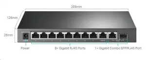 TP-Link CCTV Easy Smart switch TL-SG1210MPE (8xGbE, 1xGbE uplink, 1xGbE/SFP combo uplink, 8xPoE+, 123W, fanless)