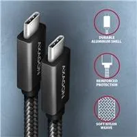 AXAGON BUCM32-CM15AB, SPEED+ kábel USB-C  USB-C, 1.5 m, USB 20Gbps, PD 100W 5A, 4K HD, ALU, opletenie, čierny