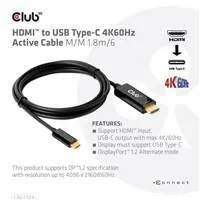 Club3D aktívny kábel HDMI na USB-C, 4K60Hz, 1.8m, M/M