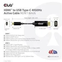 Club3D aktívny kábel HDMI na USB-C, 4K60Hz, 1.8m, M/M
