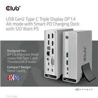 Club 3D Club3D USB-C, Triple Display DP 1.4 Alt mode Displaylink Dynamic PD Charging Dock so 120 W PS