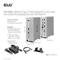 Club 3D Club3D USB-C, Triple Display DP 1.4 Alt mode Displaylink Dynamic PD Charging Dock so 120 W PS