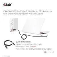Club 3D Club3D USB-C, Triple Display DP 1.4 Alt mode Displaylink Dynamic PD Charging Dock so 120 W PS