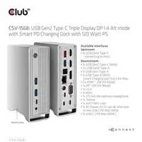 Club 3D Club3D USB-C, Triple Display DP 1.4 Alt mode Displaylink Dynamic PD Charging Dock so 120 W PS