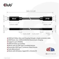 Club3D USB-C predlžovací kábel, 5Gbps, 60W(20V/3A), 4K60Hz (M/F), 1m