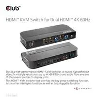Sieťový prepínač Club3D - Prepínač, HDMI KVM prepínač - Dual HDMI 4K 60Hz
