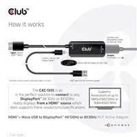 Club 3D Club3D Adaptér HDMI + Micro USB na DisplayPort 4K120Hz/8K30Hz, Active Adapter M/F