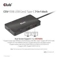Club3D Dokovací stanice USB Gen2 Type-C na Dual DisplayPort 4k60Hz 7-in-1 Portable Dock