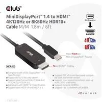 Club3D kabel miniDP 1.4 na HDMI, 4K120Hz nebo 8K60Hz HDR10+, M/M, 1.8m