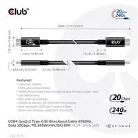 Club3D kabel USB4 Gen2x2 Typ-C, Oboustranný USB-IF Certifikovaný data kabel, Data 20Gbps, PD 240W(48V/5A) EPR M/M 2m