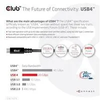 Club3D kabel USB4 Gen2x2 Typ-C, Oboustranný USB-IF Certifikovaný data kabel, Data 20Gbps, PD 240W(48V/5A) EPR M/M 2m