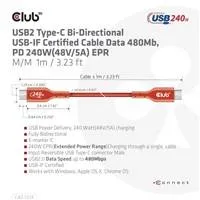 Club3D kabel USB-C, Oboustranný USB-IF Certifikovaný data kabel, PD 240W(48V/5A) EPR M/M 1m