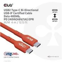 Club3D kabel USB-C, Oboustranný USB-IF Certifikovaný data kabel, PD 240W(48V/5A) EPR M/M 4m