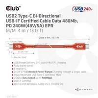 Club3D kabel USB-C, Oboustranný USB-IF Certifikovaný data kabel, PD 240W(48V/5A) EPR M/M 4m