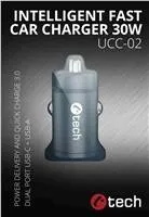 C-TECH nabíječka USB do auta UCC-02, 1x Type C + 1 x Type A, 30W