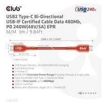 Club 3D Club3D Kabel USB2 Type-C Bi-Directional USB-IF Certifikovaný 480Mb, PD 240W(48V/5A) EPR M/M 3m