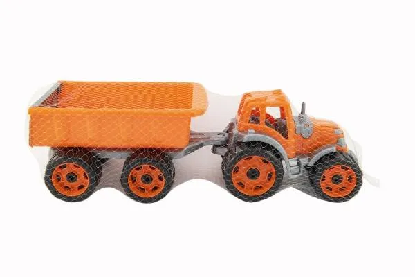 Traktor s vlekom plast 53cm na voľný chod 2 farby v sieťke