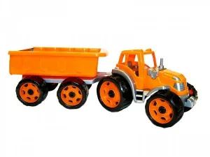 Traktor s vlekom plast 53cm na voľný chod 2 farby v sieťke