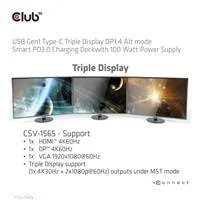 Club 3D Club3D Dokovací stanice USB-C, Triple Display DP 1.4 Alt mode Smart PD3.0 Charging Dock with 100 Watt PS