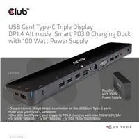 Club 3D Club3D Dokovací stanice USB-C, Triple Display DP 1.4 Alt mode Smart PD3.0 Charging Dock with 100 Watt PS