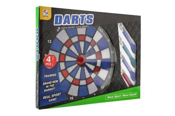 Terč so šípkami 4ks plast priemer 28cm v krabici 39x31x3cm