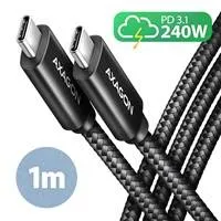 AXAGON BUCM2-CM10AB, CHARGE kábel USB-C  USB-C, 1m, Hi-Speed USB, PD 240W 5A, ALU, oplet, čierny