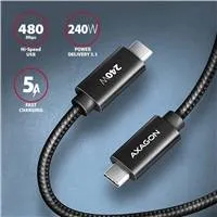 AXAGON BUCM2-CM20AB, CHARGE kábel USB-C  USB-C, 2m, Hi-Speed USB, PD 240W 5A, ALU, oplet, čierny