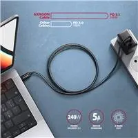 AXAGON BUCM2-CM20AB, CHARGE kábel USB-C  USB-C, 2m, Hi-Speed USB, PD 240W 5A, ALU, oplet, čierny