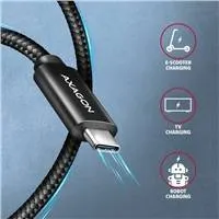 AXAGON BUCM2-CM20AB, CHARGE kábel USB-C  USB-C, 2m, Hi-Speed USB, PD 240W 5A, ALU, oplet, čierny