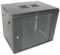 XtendLan 19" nástěnný rozvaděč 9U 600x600, nosnost 60 kg, skleněné kouřové dveře, rozložený, černý