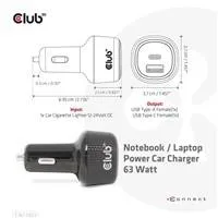 Club 3D Club3D Auto nabíječka pro Notebooky 63W, 2 porty (USB-A + USB-C)