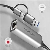 AXAGON ADE-TXCA, USB-C + USB-A 3.2 Gen 1 - Gigabit Ethernet sieťová karta, Asix AX88179, auto inštal