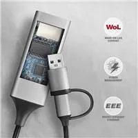 AXAGON ADE-TXCA, USB-C + USB-A 3.2 Gen 1 - Gigabit Ethernet sieťová karta, Asix AX88179, auto inštal