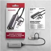 AXAGON ADE-TXCA, USB-C + USB-A 3.2 Gen 1 - Gigabit Ethernet sieťová karta, Asix AX88179, auto inštal